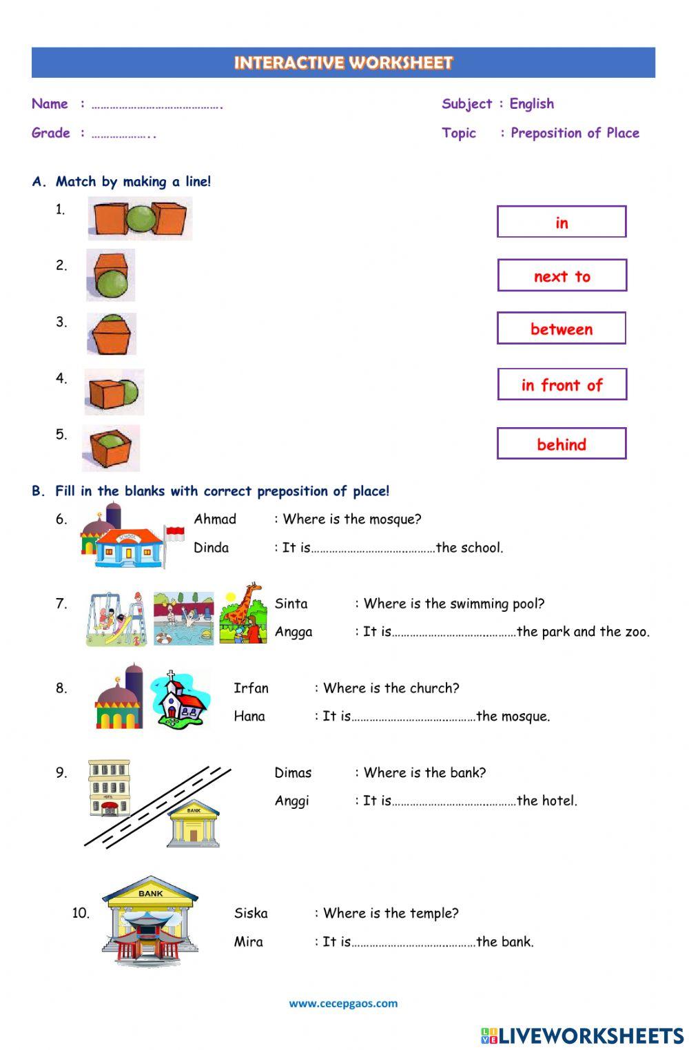LKPD Bahasa Inggris tentang Preposition of Place
