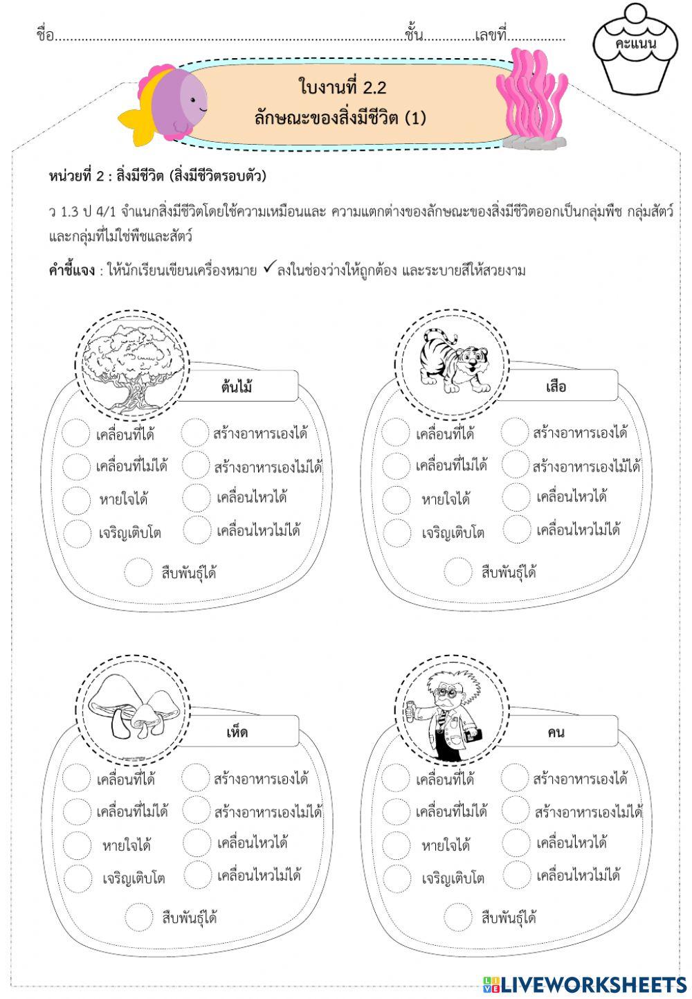 ลักษณะของสิ่งมีชีวิต