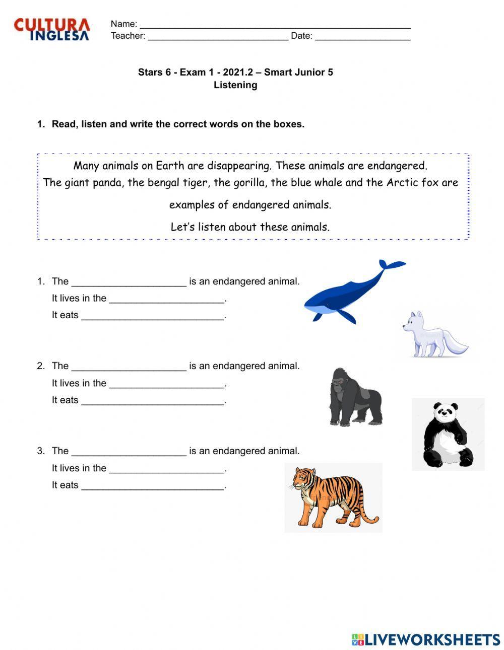 Stars 6 - Exam 1: Listening: Endangered Animals