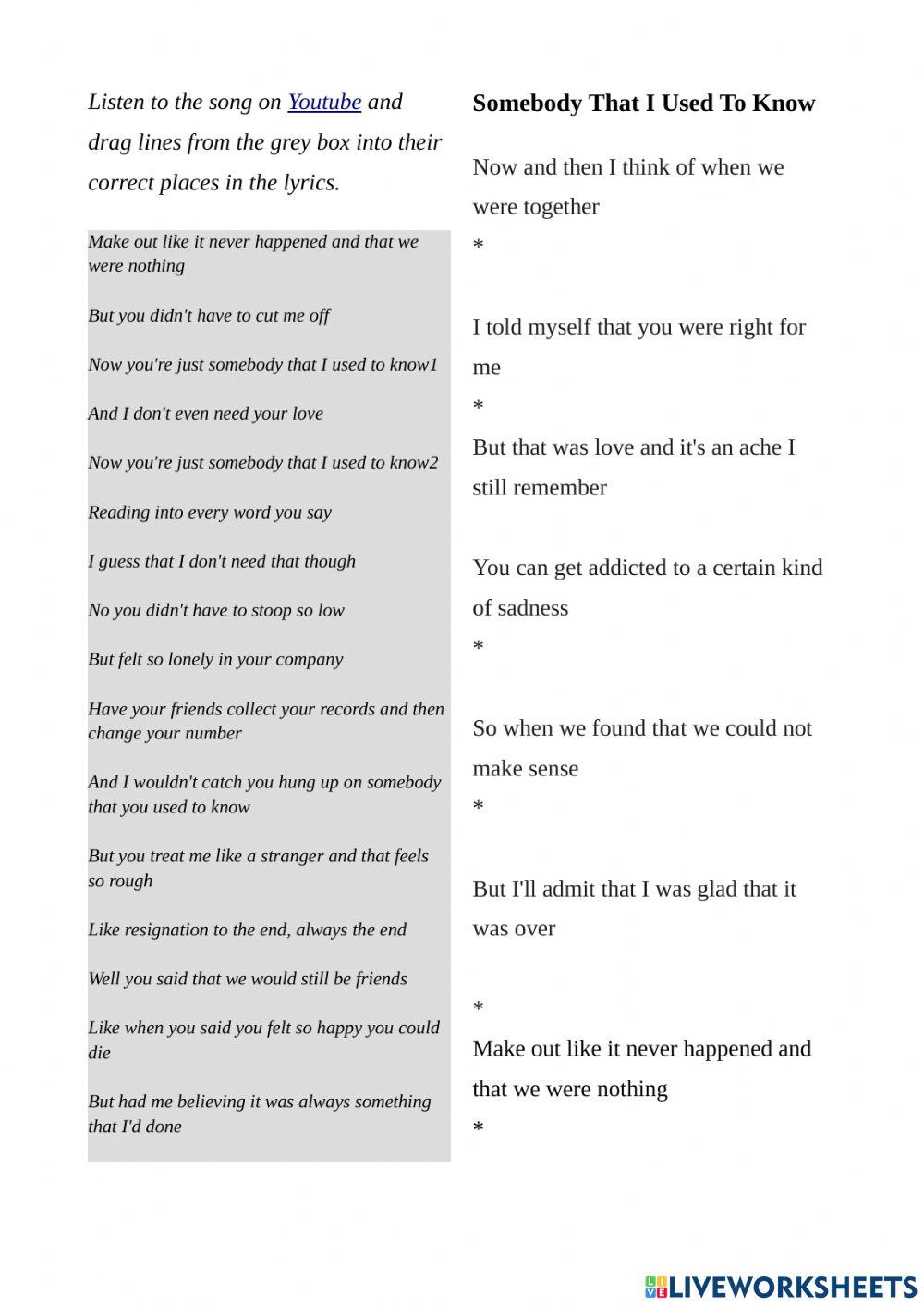 Somebody That I Used to Know - Goyte