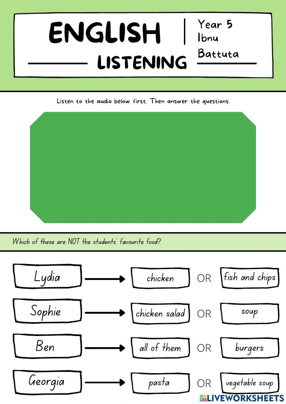 Year 5 - Food and Health Listening