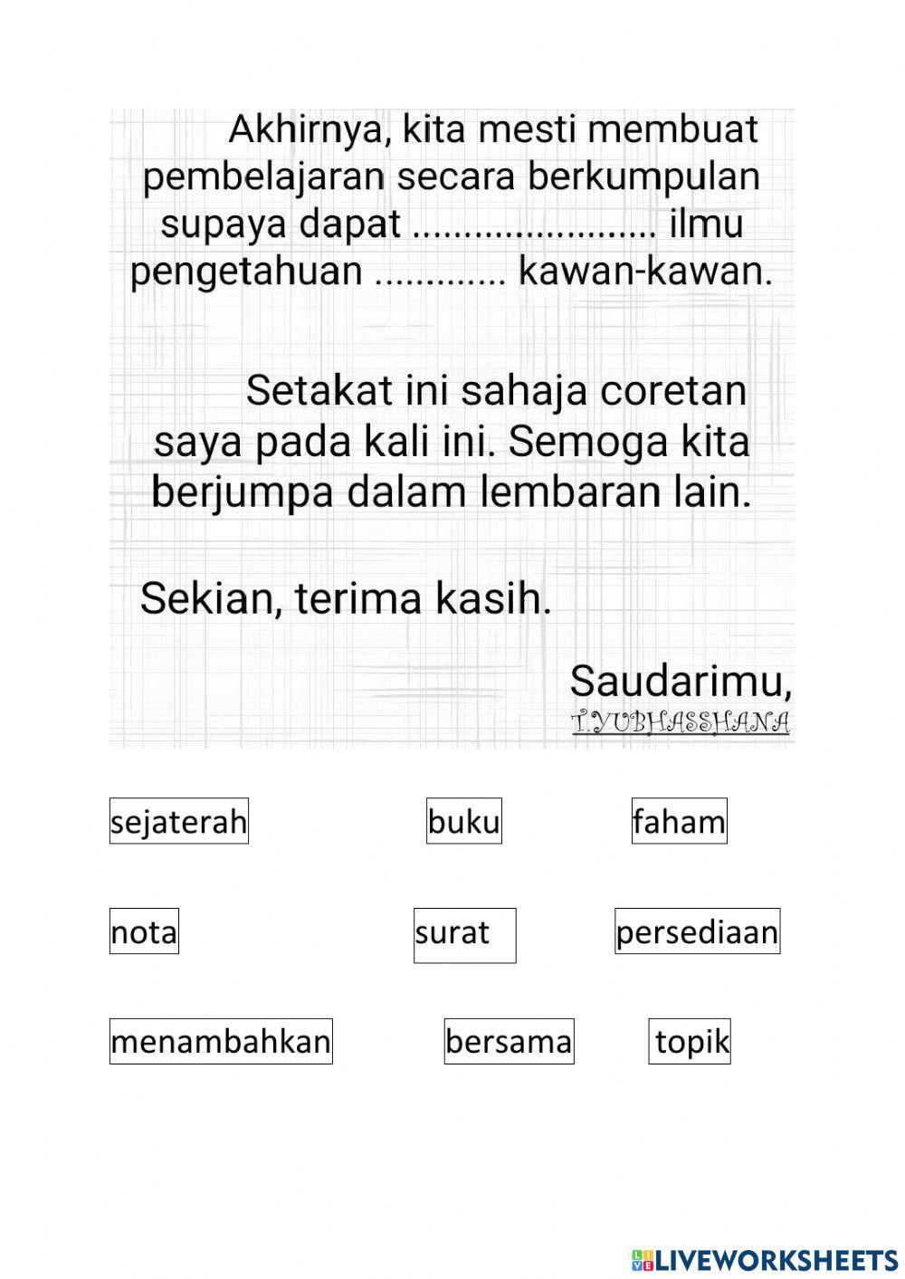 Isi tempat kosong dengan jawapan yang betul.