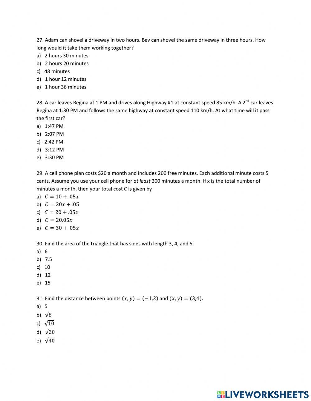 Calculus 1 - Diagnostic Test