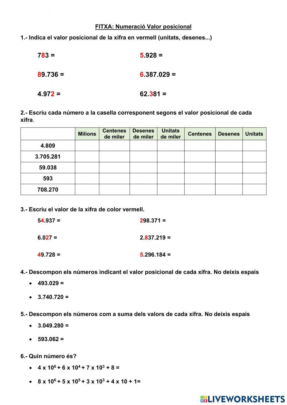 Numeració valor posicional