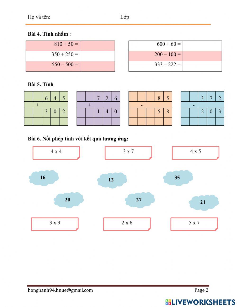Bài tập cuối tuần toán 3. tuần 1