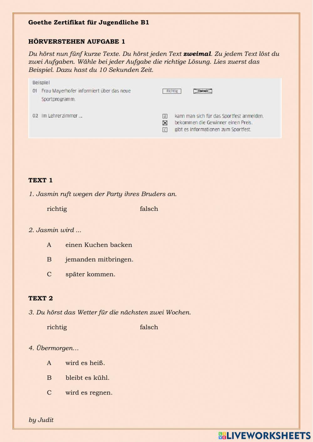 Hörverstehen kurze Texte