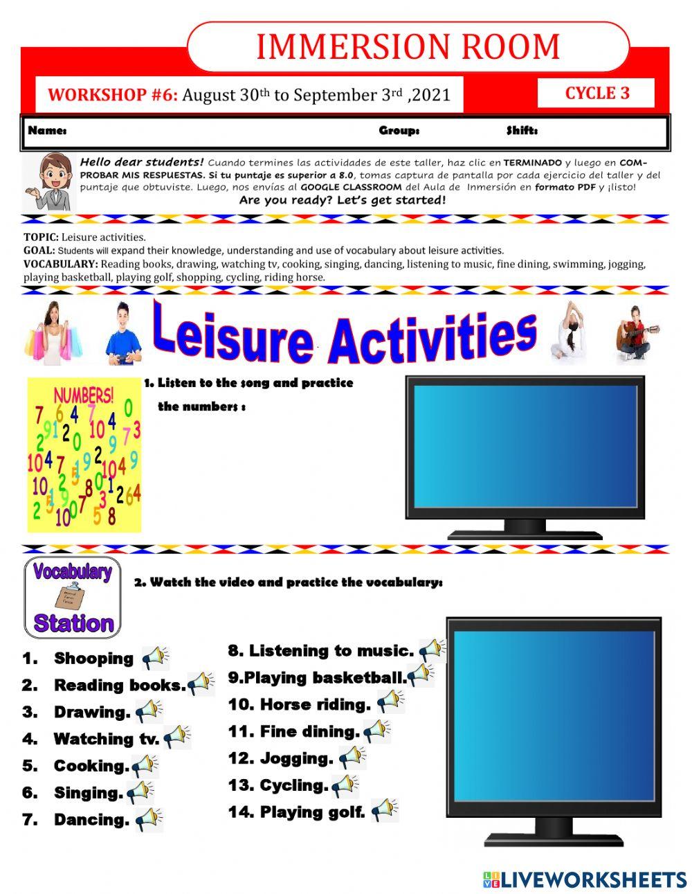 Leisure activities  - Cycle 3