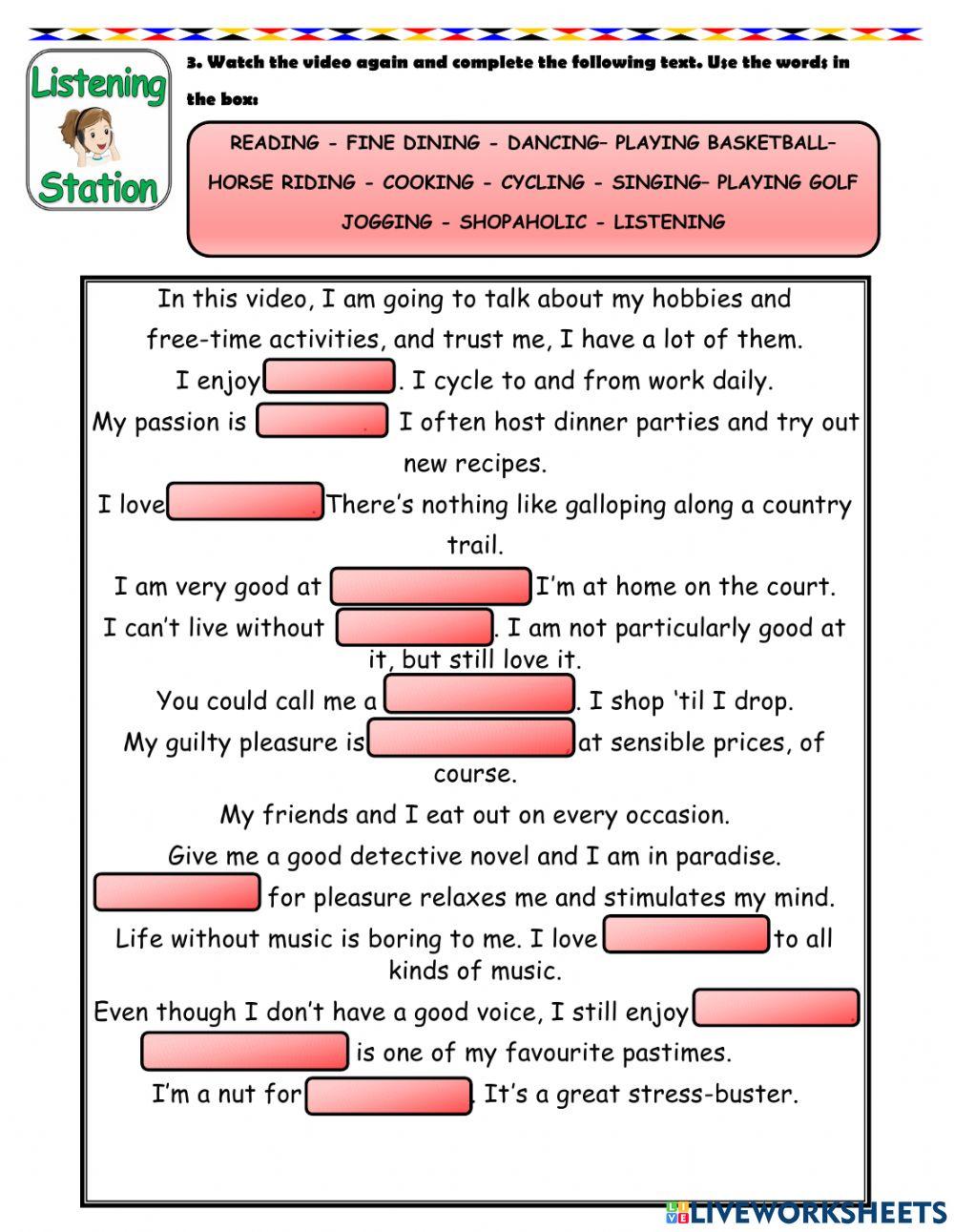 Leisure activities  - Cycle 3