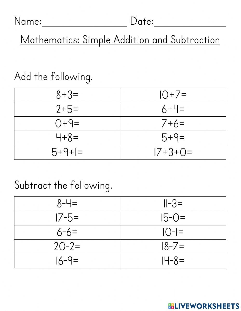 Simple Addition And Subtraction