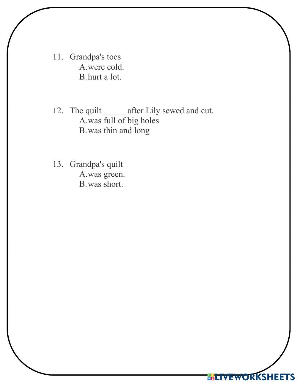 Grandpa's quilt- comprehension