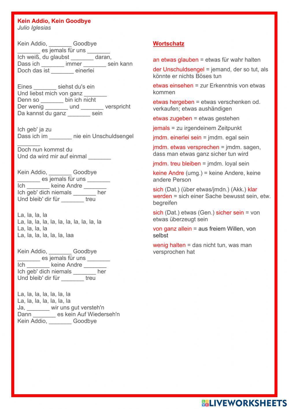 Lied Kein Addio, Kein Goodbye - Julio Iglesias