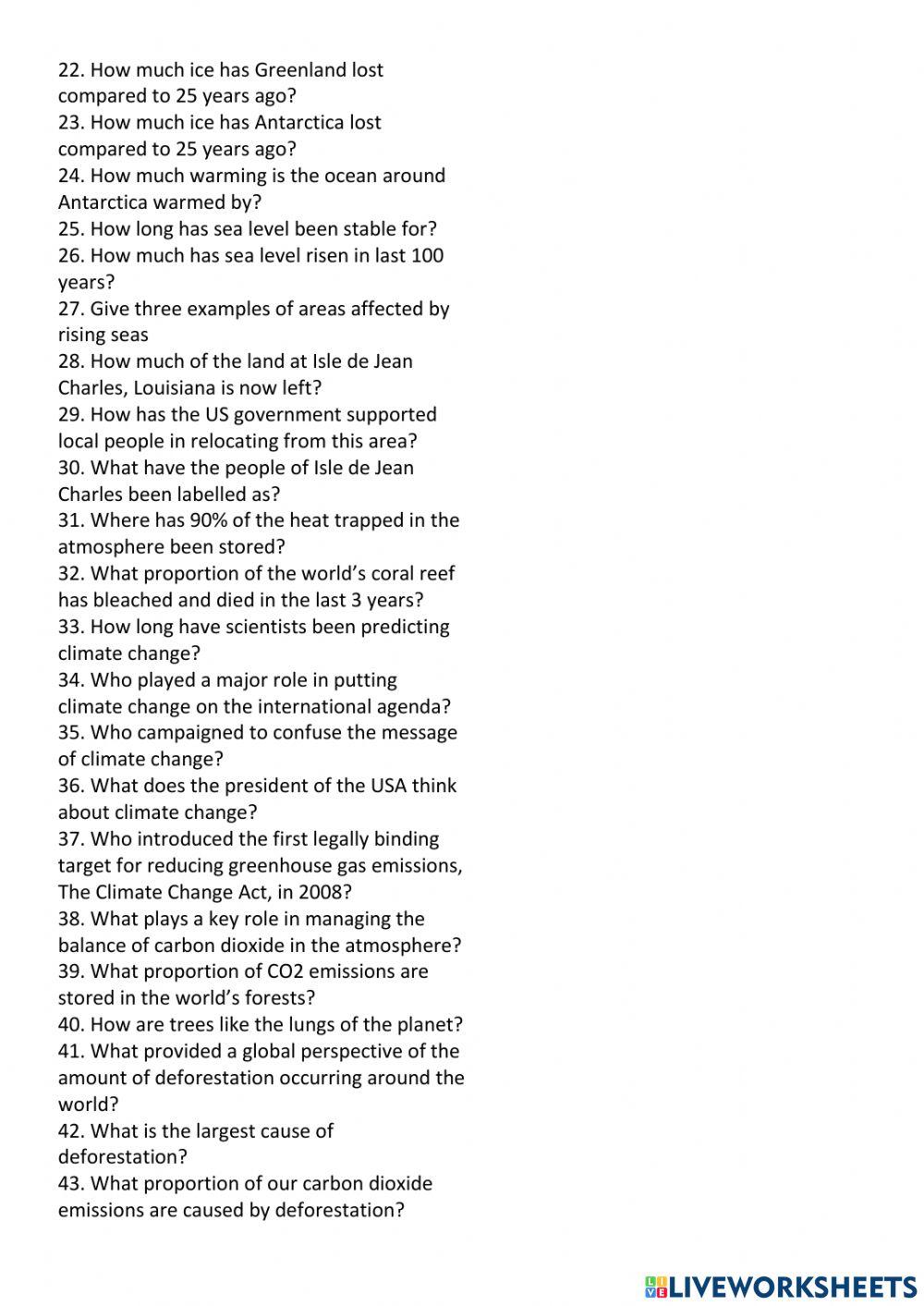 Climate Change worksheet page 2