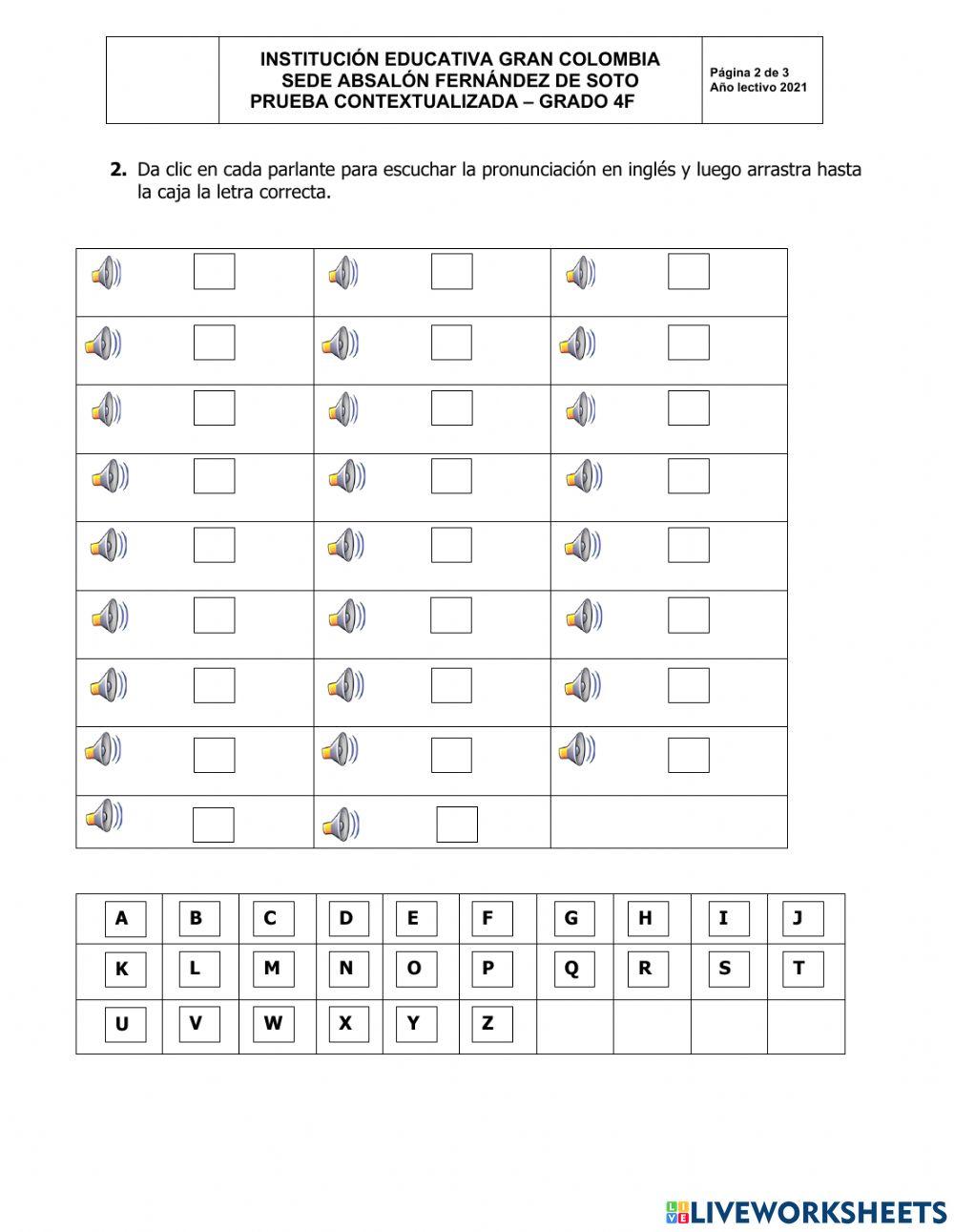PRUEBA CONTEXTUALIZADA INGLÉS GRADO 4F SEGUNDO PERÍODO