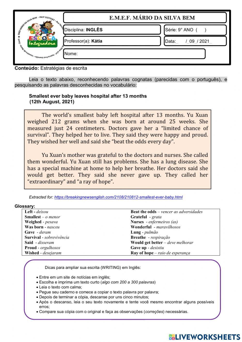 9° ano - INGLÊS - 02-09-21