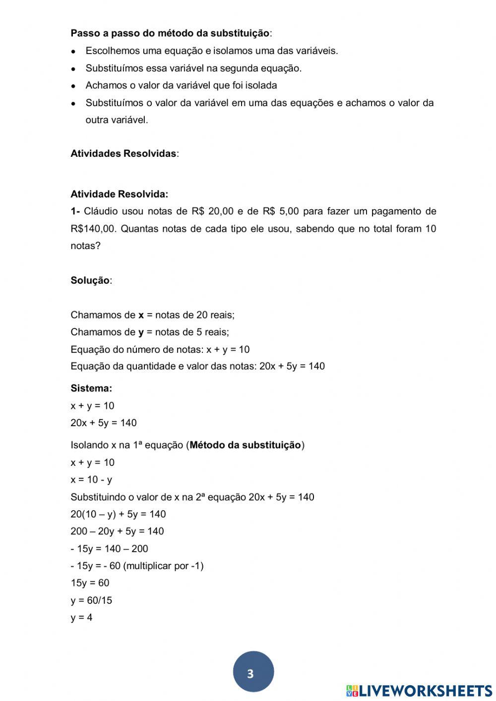 NEJA I AULA 11 01-09-2021 Matemática 1° Bim Sistema de Equações -Método da Substituição
