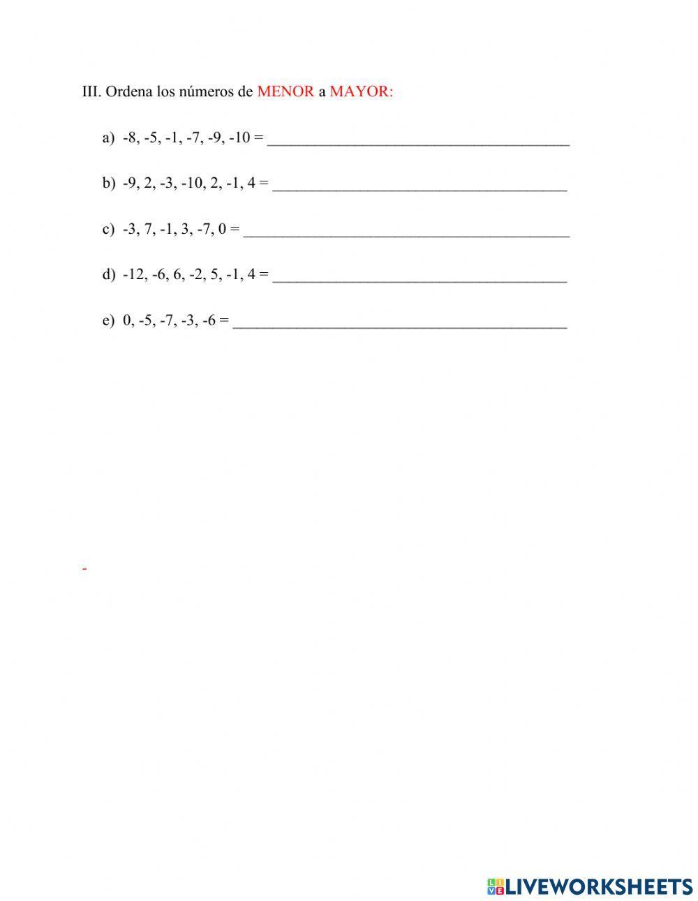 Comparar y ordenar números enteros