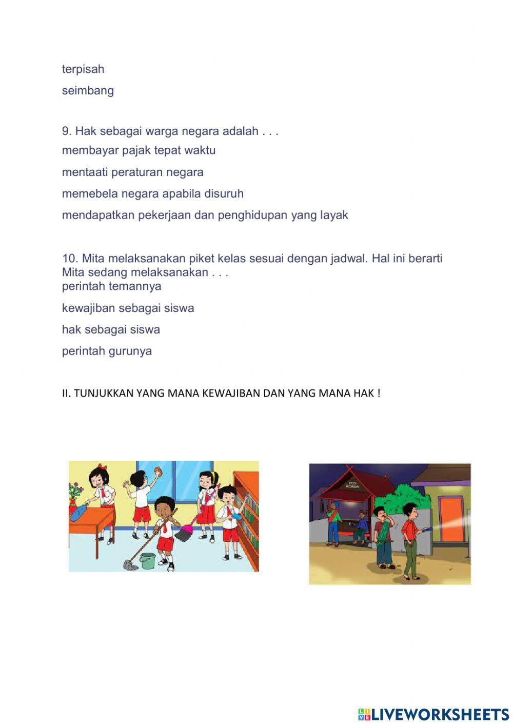 Ulangan harian pkn tema 2 kelas 5