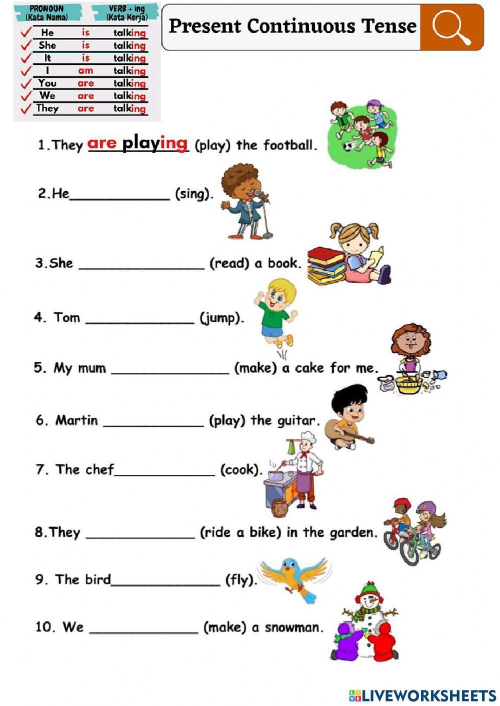 Present continuous tense online exercise for YEAR 4 | Live Worksheets
