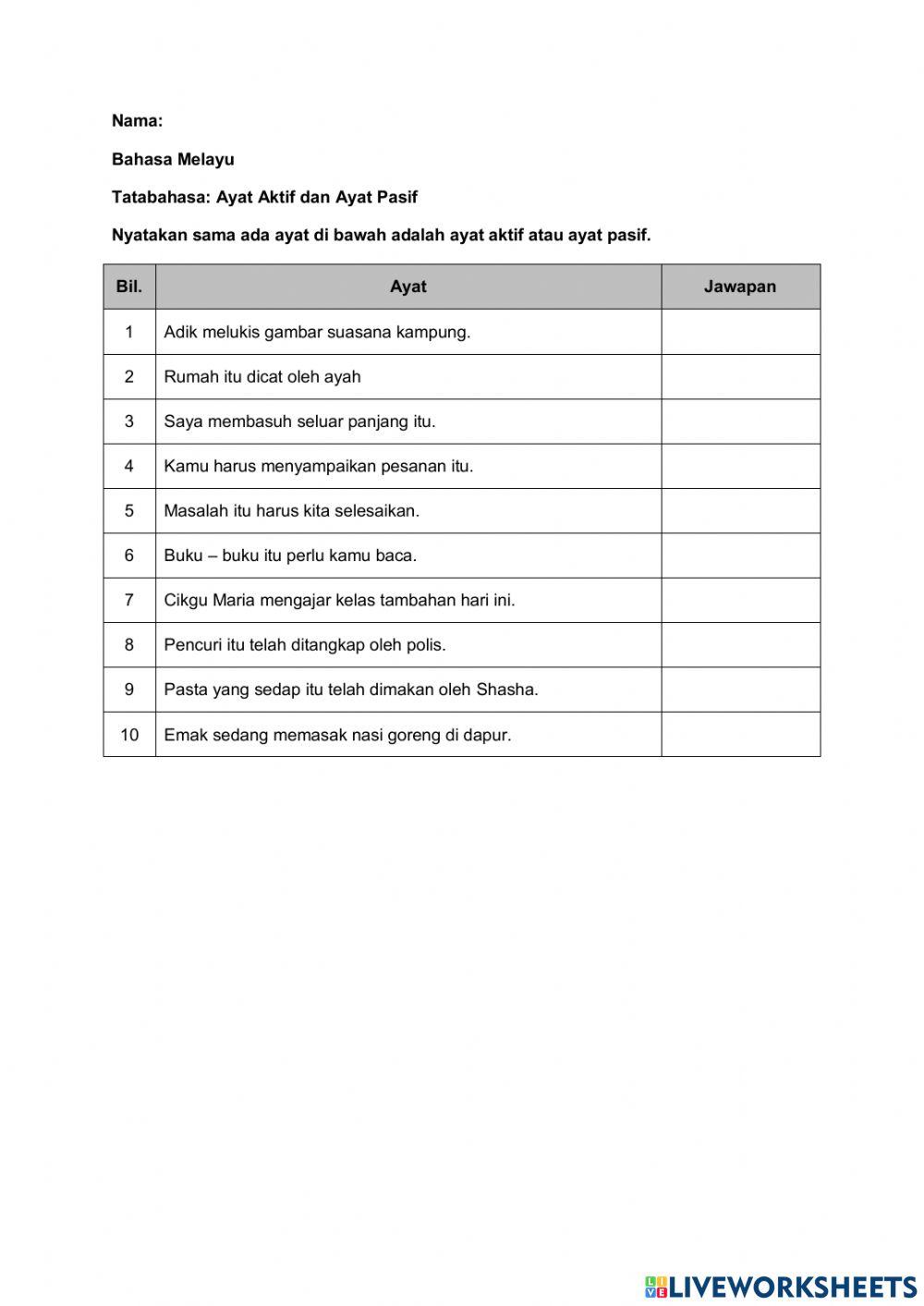 Ayat Aktif dan Ayat Pasif