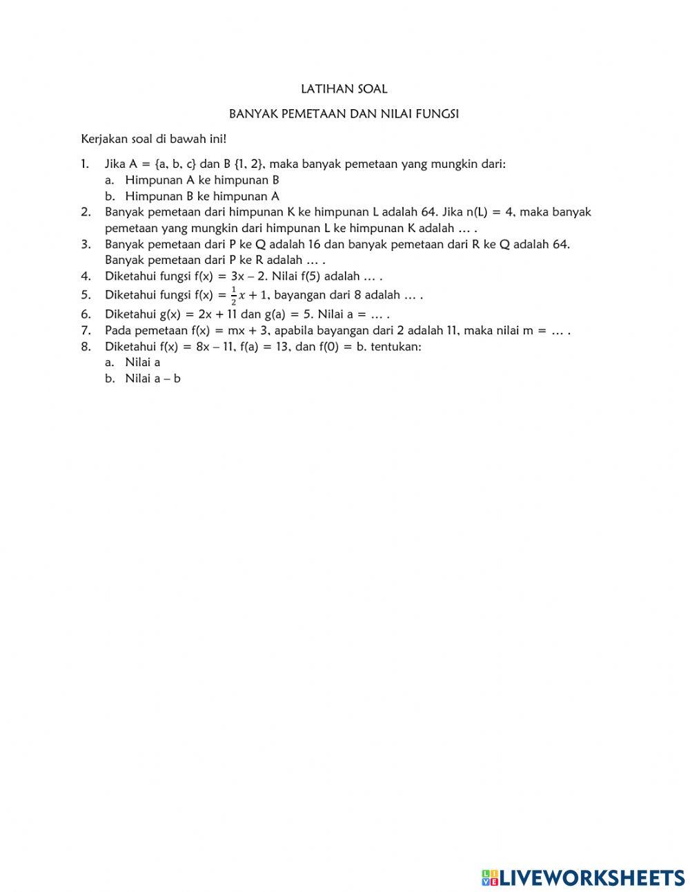 Latihan Soal Nilai Fungsi