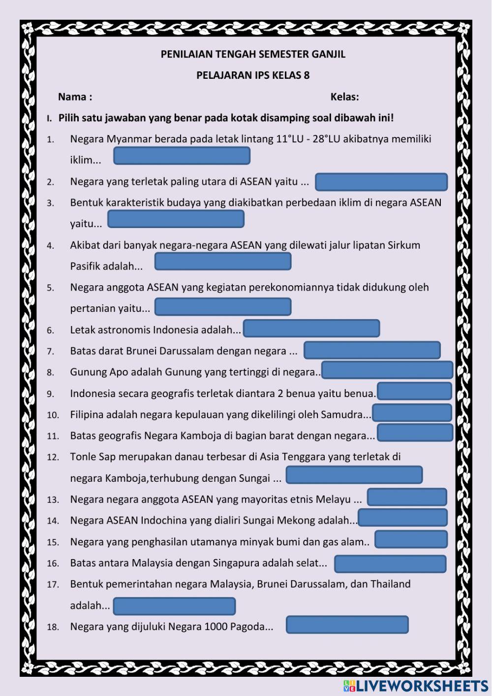 Penilaian Tengah Semester ganjil ips 8