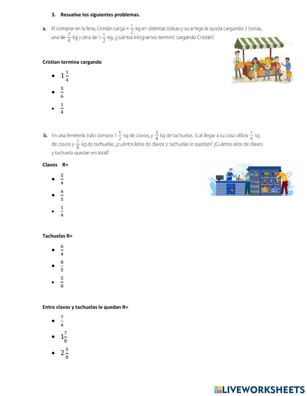 Sumas y restas de fracciones