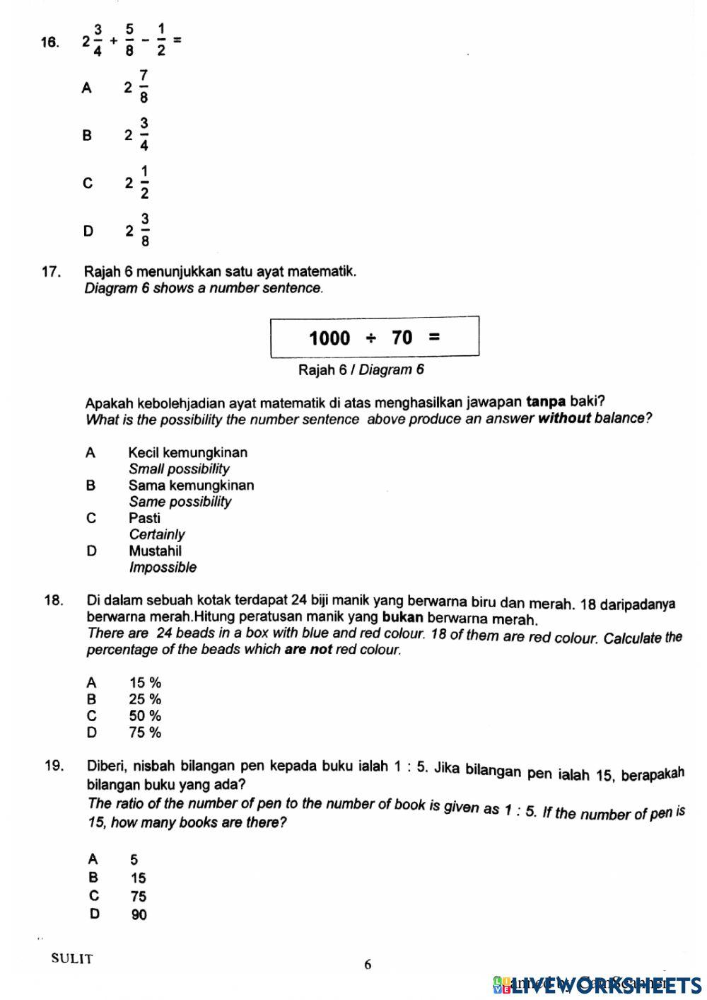 Soalan percubaan matematik kertas 1