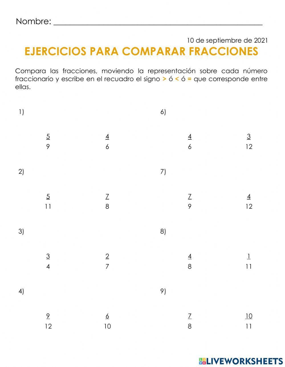 EJERCICIOS COMPARA y RECTA FRACCIONES