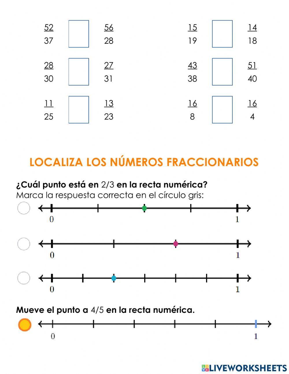 EJERCICIOS COMPARA y RECTA FRACCIONES