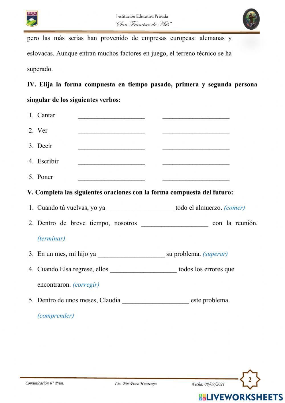 Verbos regulares e irregulares, tiempos simples y compuestos