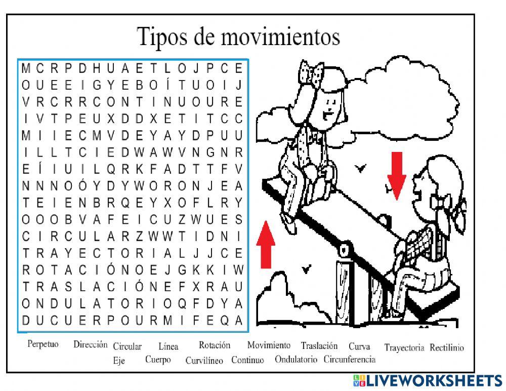 Sopa de letras tipos de movimiento