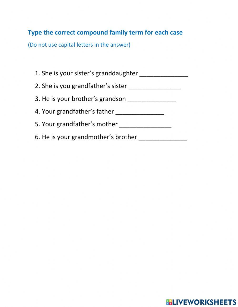 Passages unit 1 b vocabulary: compound family terms