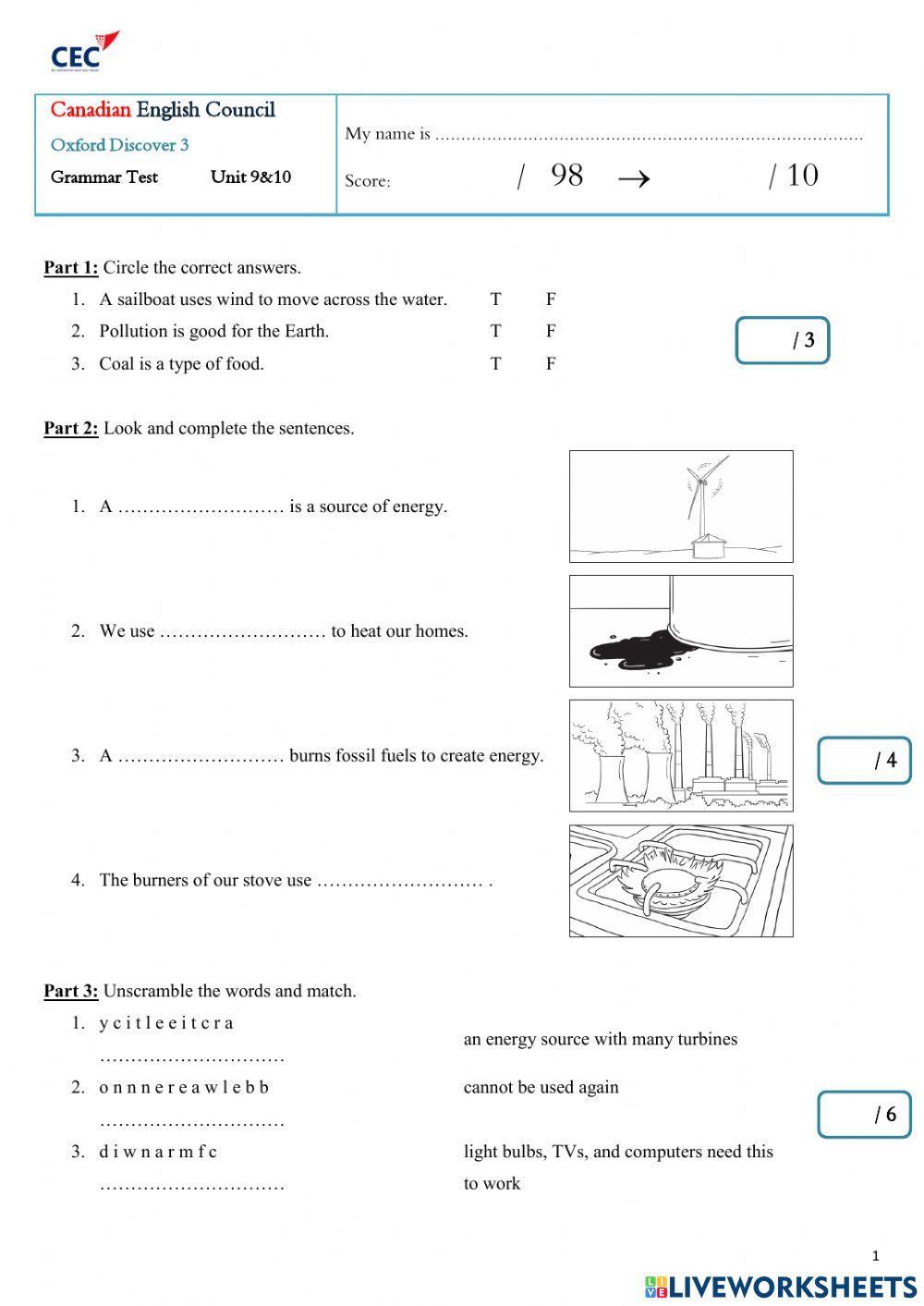 Discover 3 - Grammar Test Unit 9-10