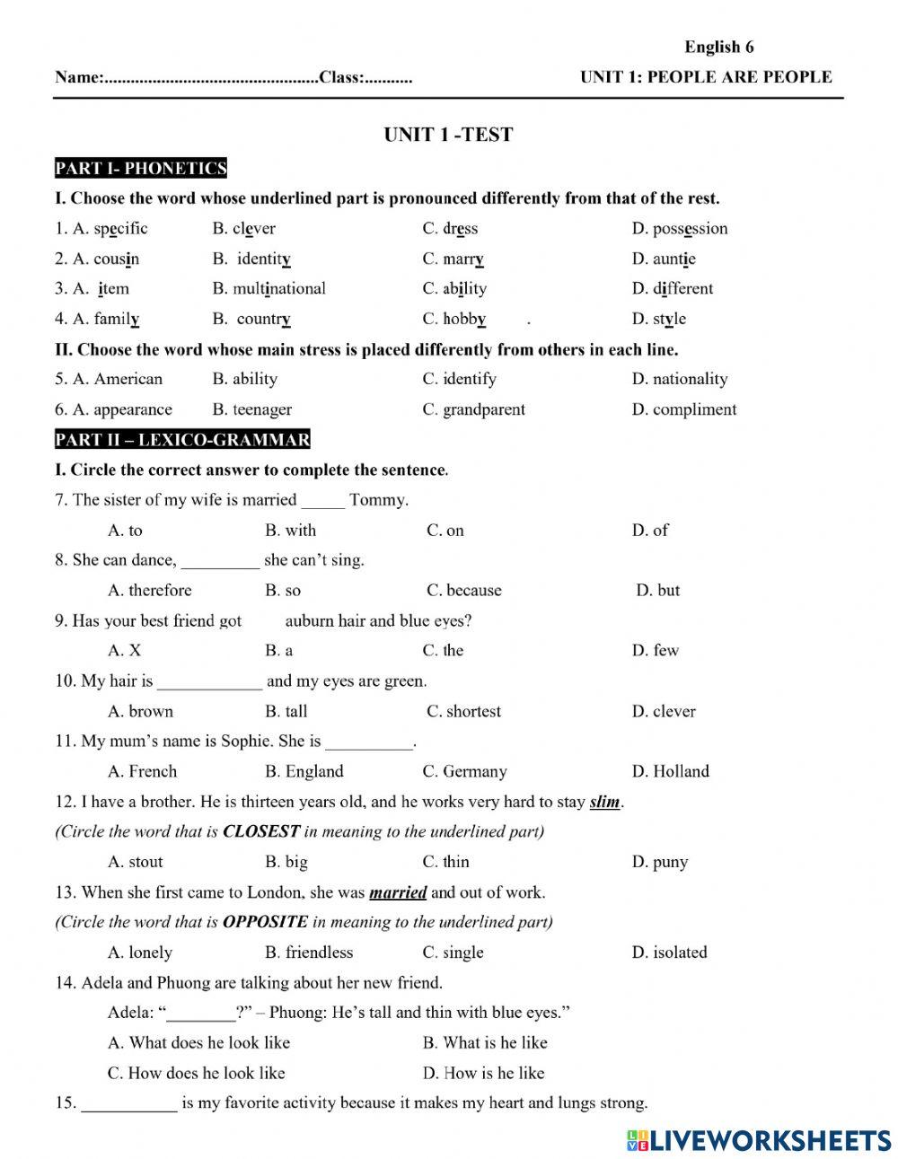 Test unit 1: people are people