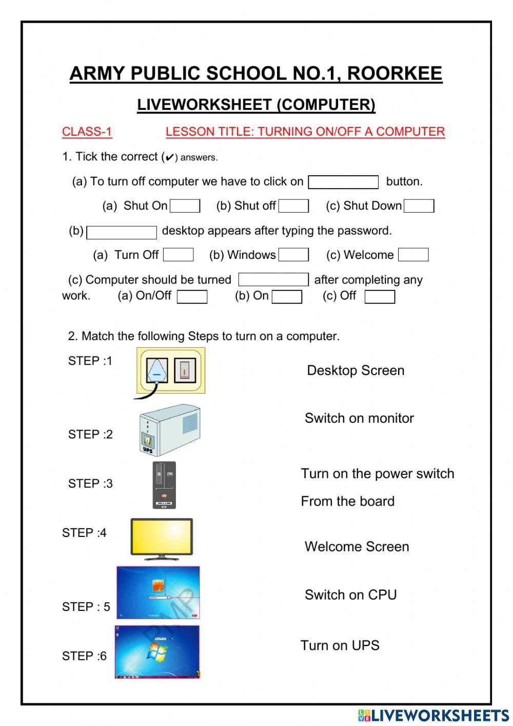 Turning On-OFF a computer class-1 chapter -5