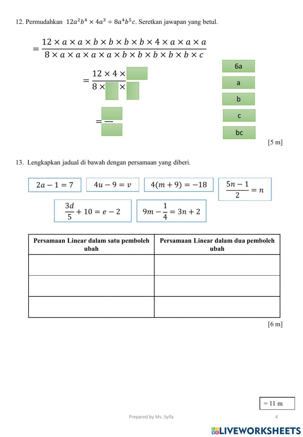 Form 1 Mathematics Mid Term 2021 (BM)
