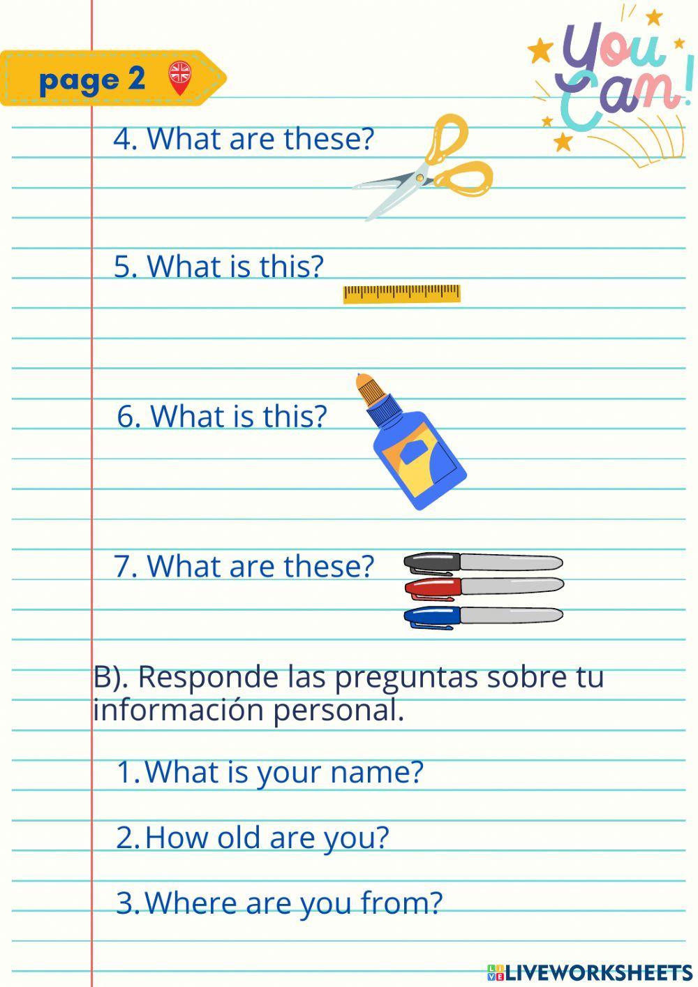 Evaluación diagnostica Basic English for beginners