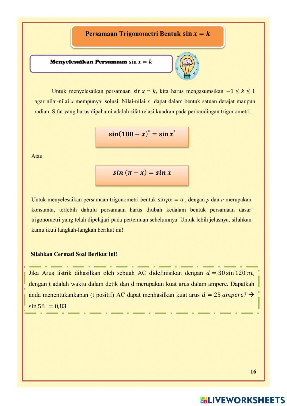 Persamaan Trigonometri LKPD 2