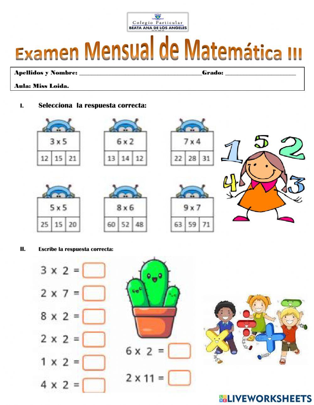 Examen de la tabla de multiplicar