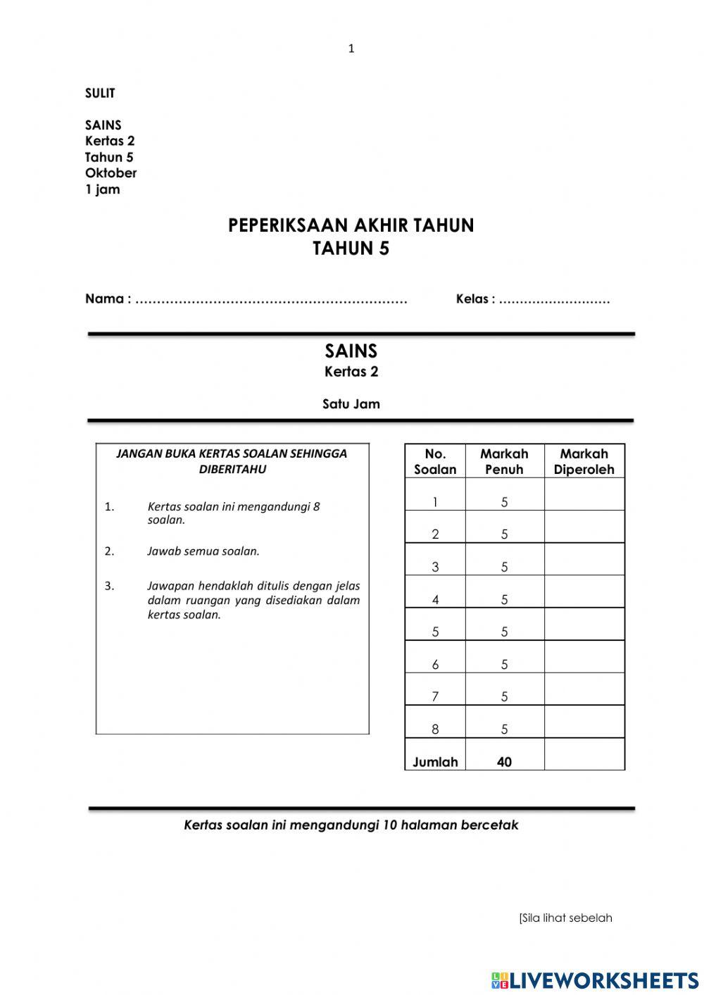 Soalan Tahun 5 Kertas 2