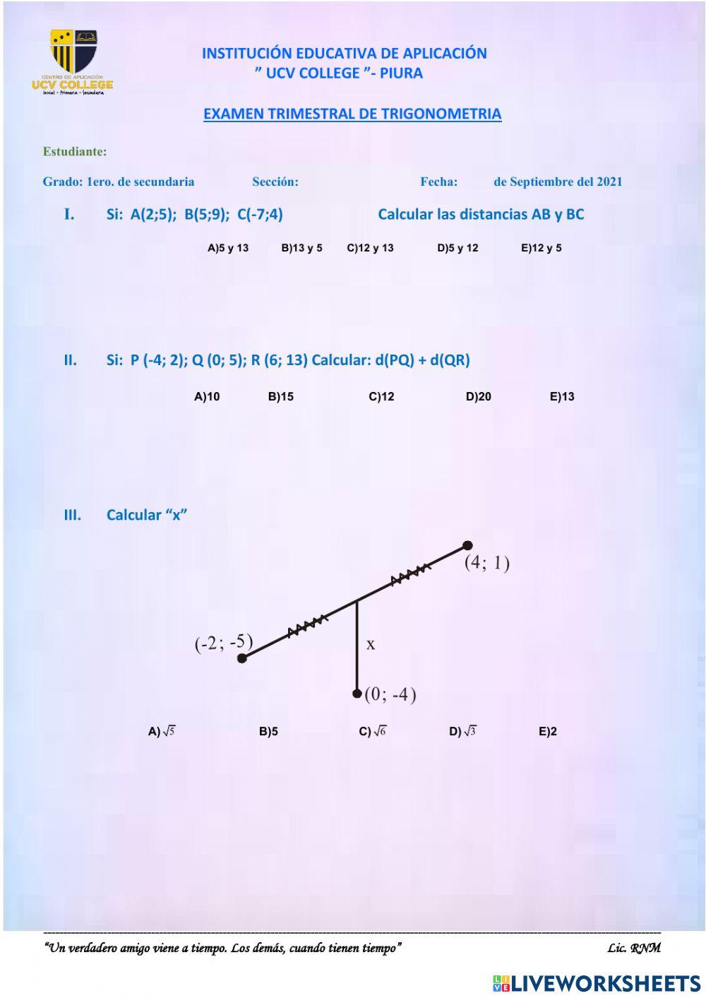 Examen de Trigonometria