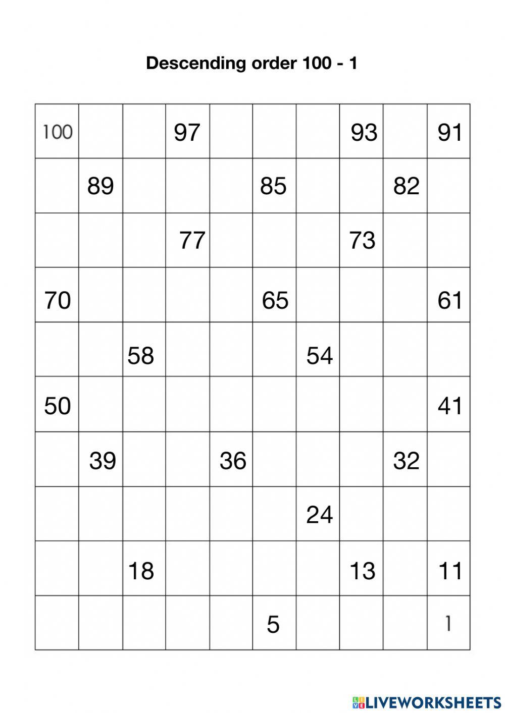 Ascending and Descending 1 - 100 worksheet Ascending and Descending 1 - 100 worksheet