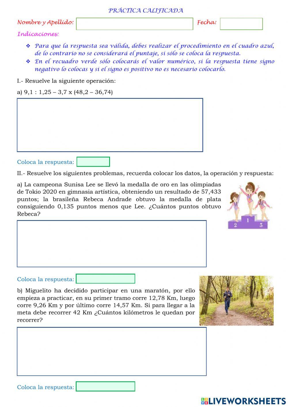 Problemas con números decimales