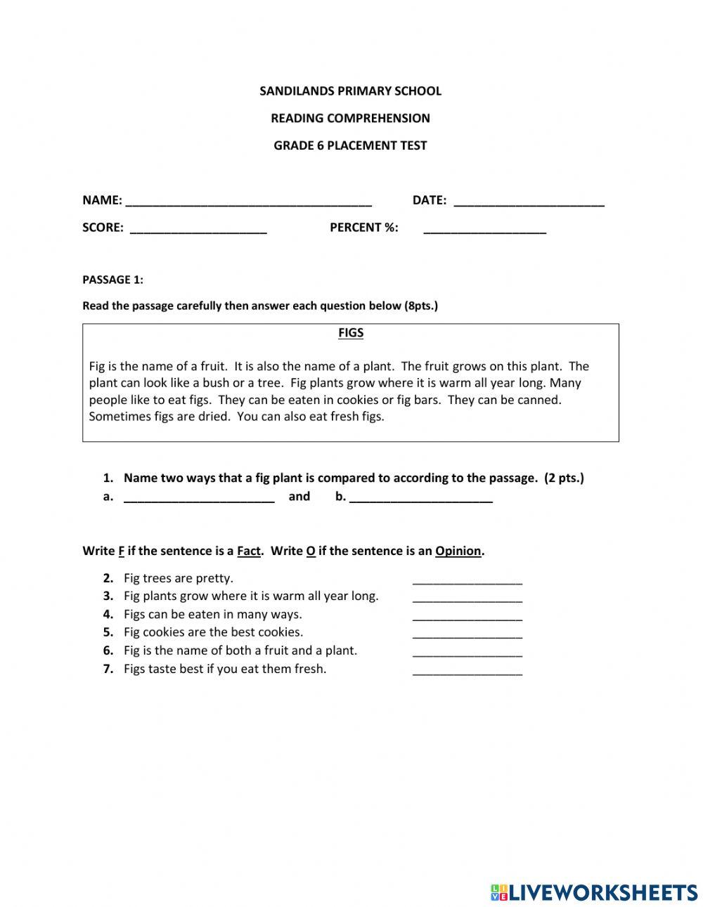 Reading Placement Test Lccc