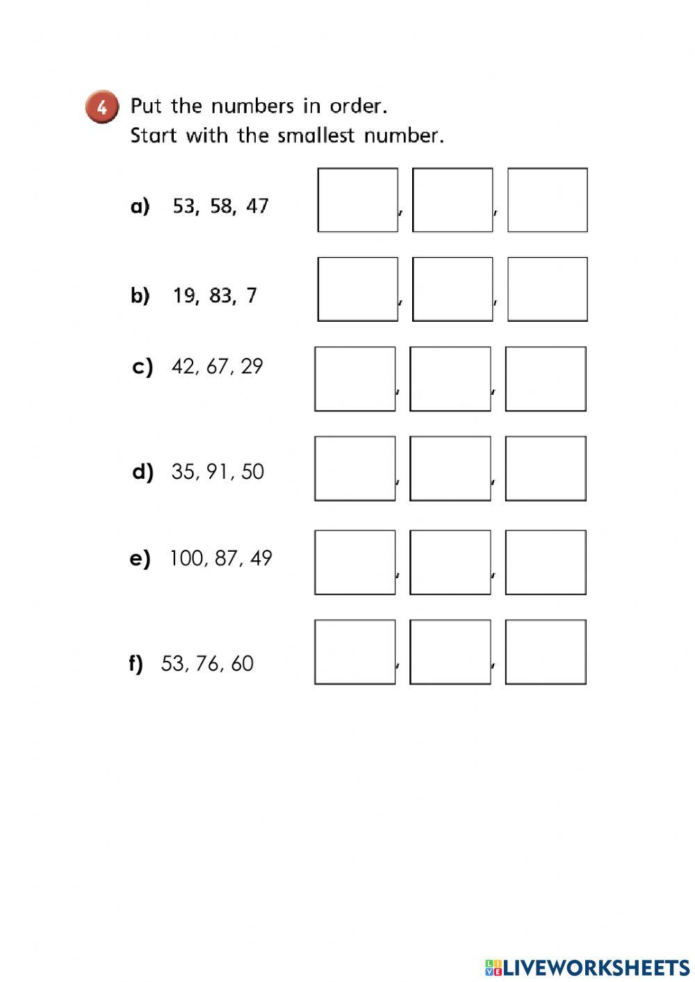Ordering number worksheet worksheet | Live Worksheets