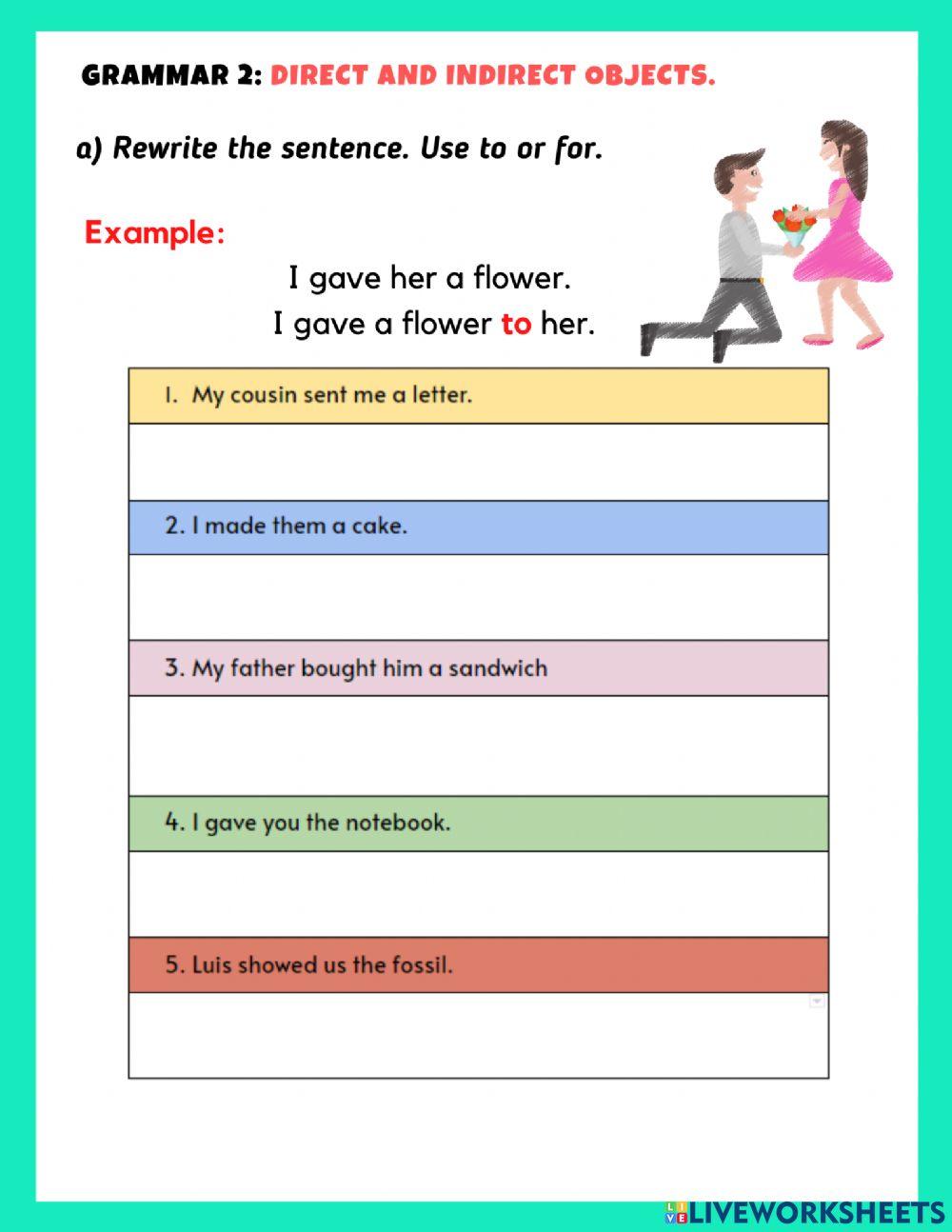 Kids 2 10 unit 8 grammar direct and indirect object online exercise