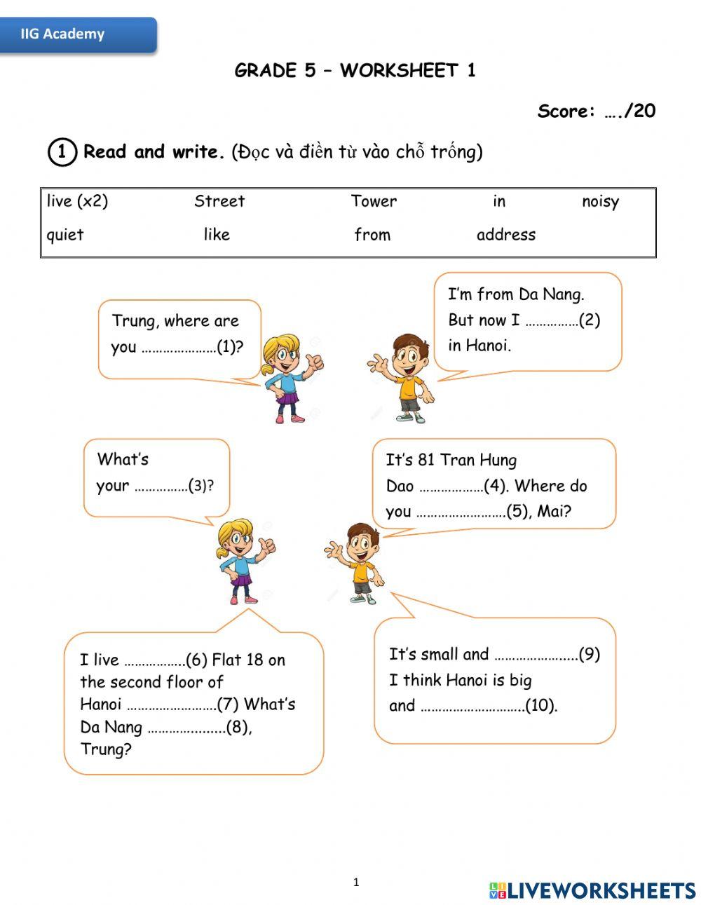 IIG-Grade 5-Worksheet 1