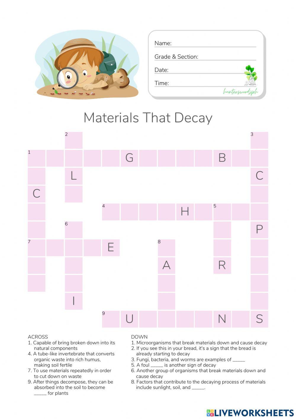 Materials That Undergo Decay - HuntersWoodsPH.com Worksheet