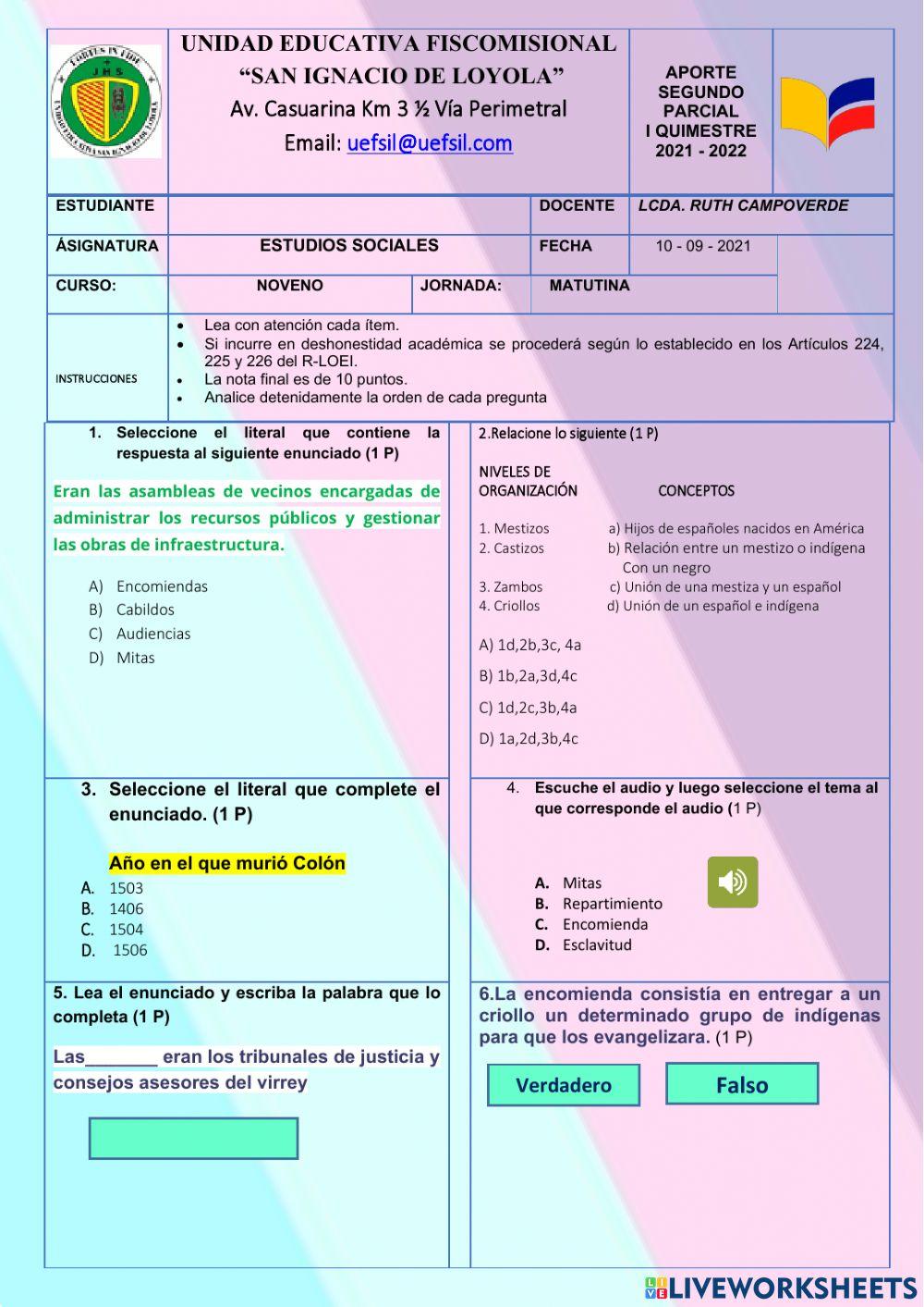 Aporte Estudios Sociales Noveno