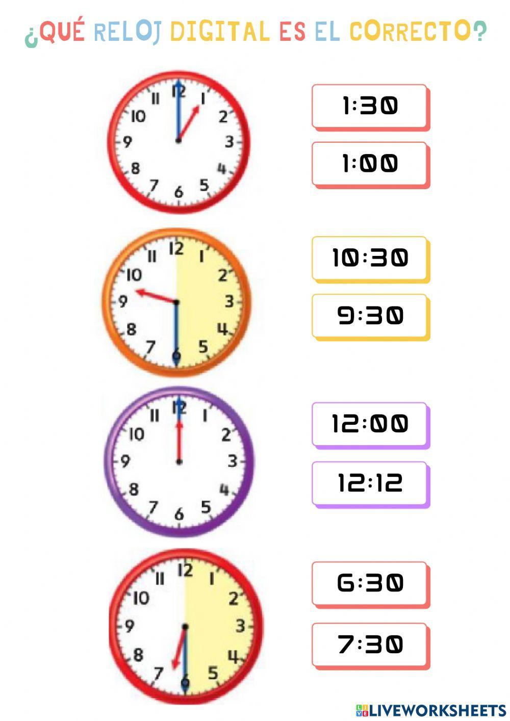 El reloj: hora en punto y media hora
